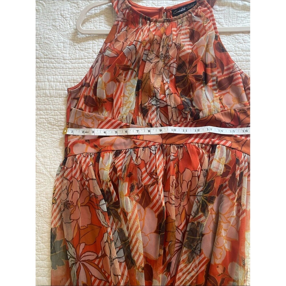 Candalite Petite FLORAL Halter Maxi Dress in Rust Orange, Yellow & Brown Sz LP - Picture 11 of 11